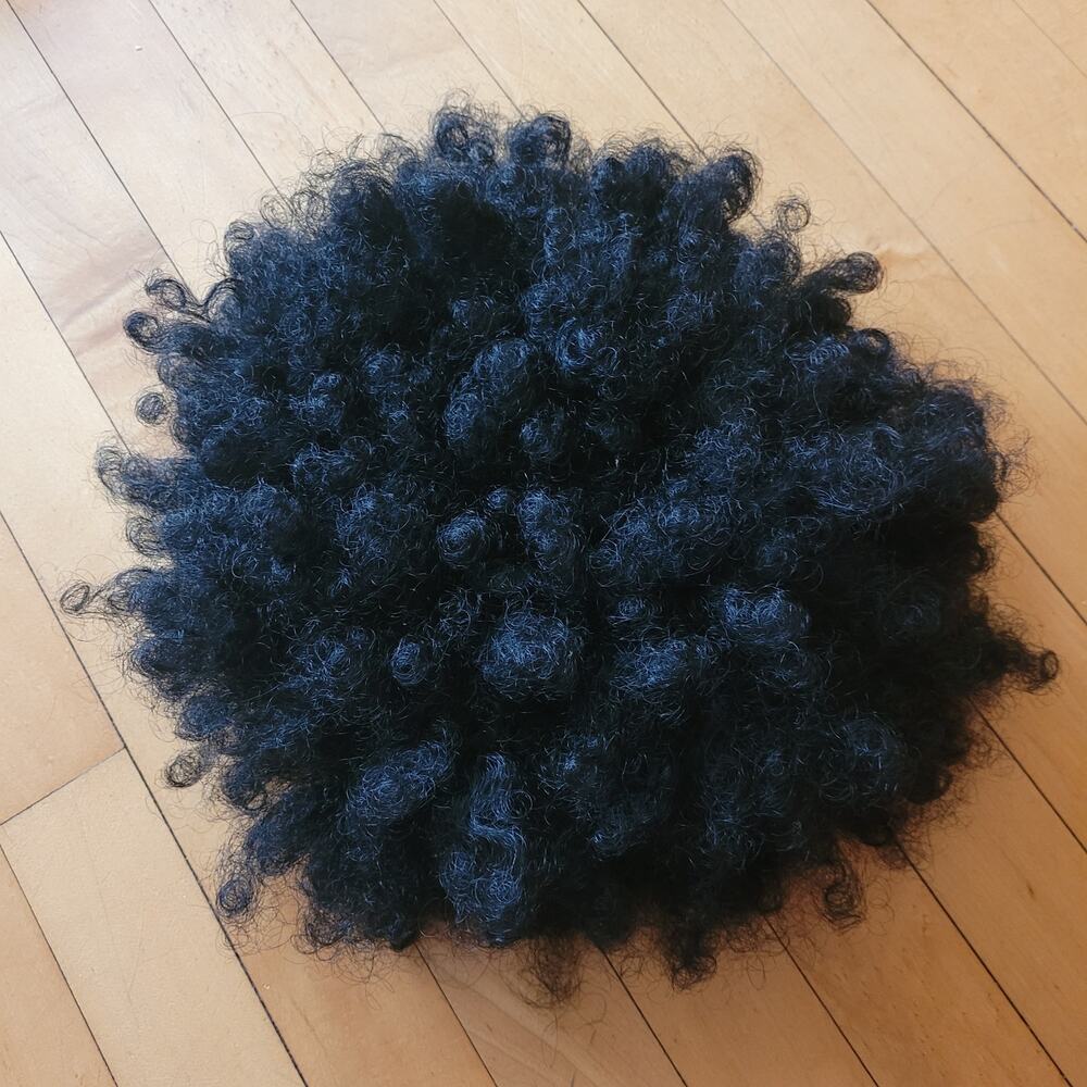 Black Curly Synthetic Wig Hairpiece Mesh Cap Made in Korea Costume Cosplay